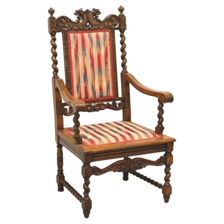 Antique Jacobean Style Carved Oak Open Armchair at 1stDibs