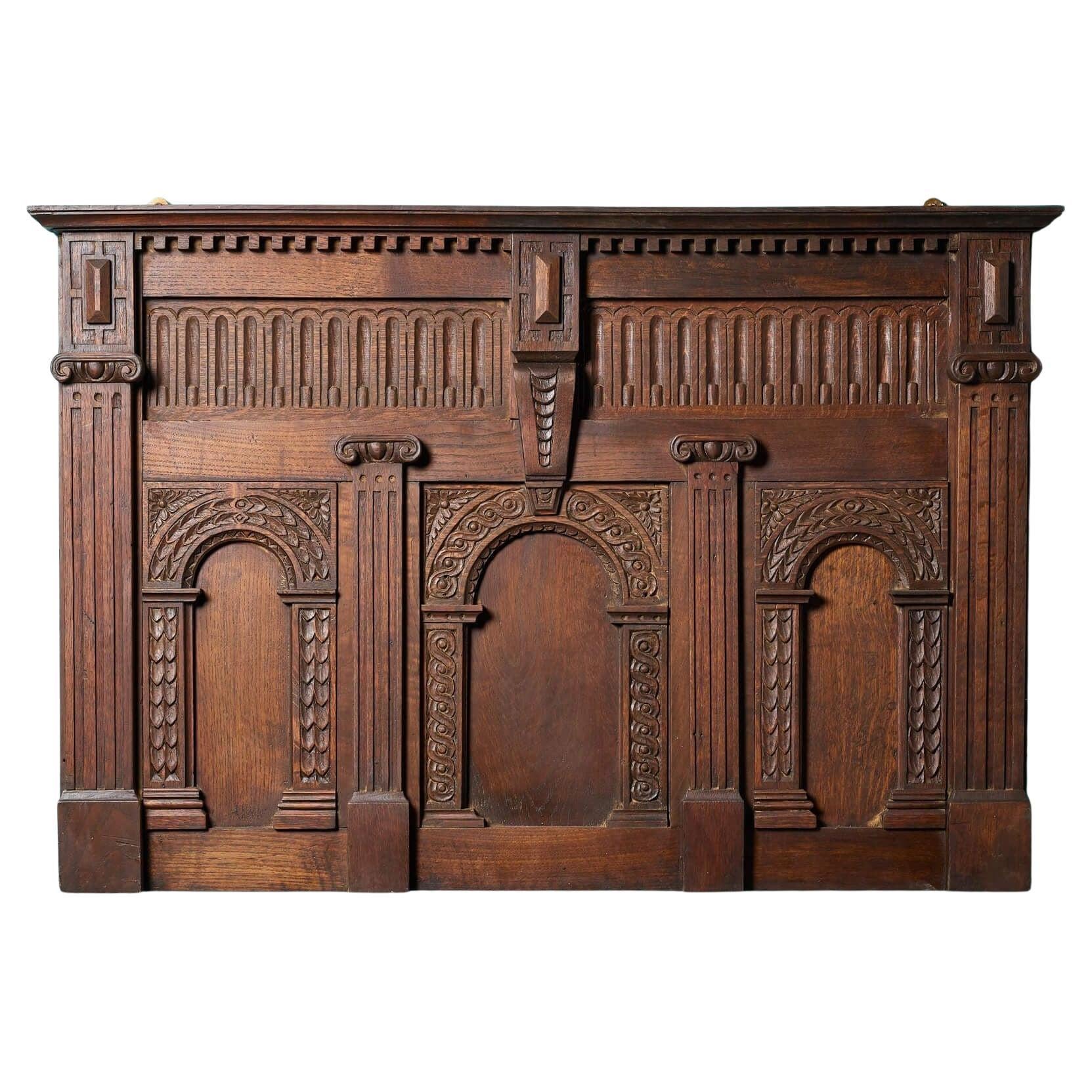 Antique Jacobean Style Decorative Oak Wall Panel