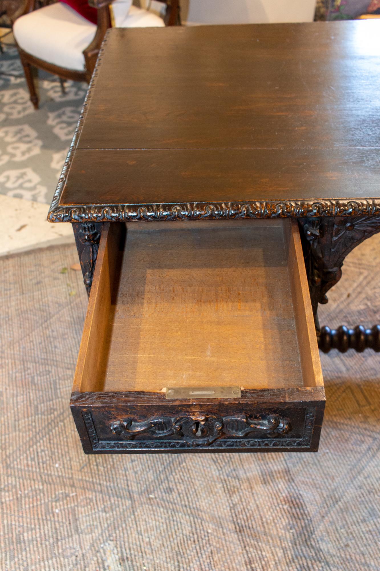 Antique Jacobean Style Ebonized Wood Desk, circa 1870 For Sale 5