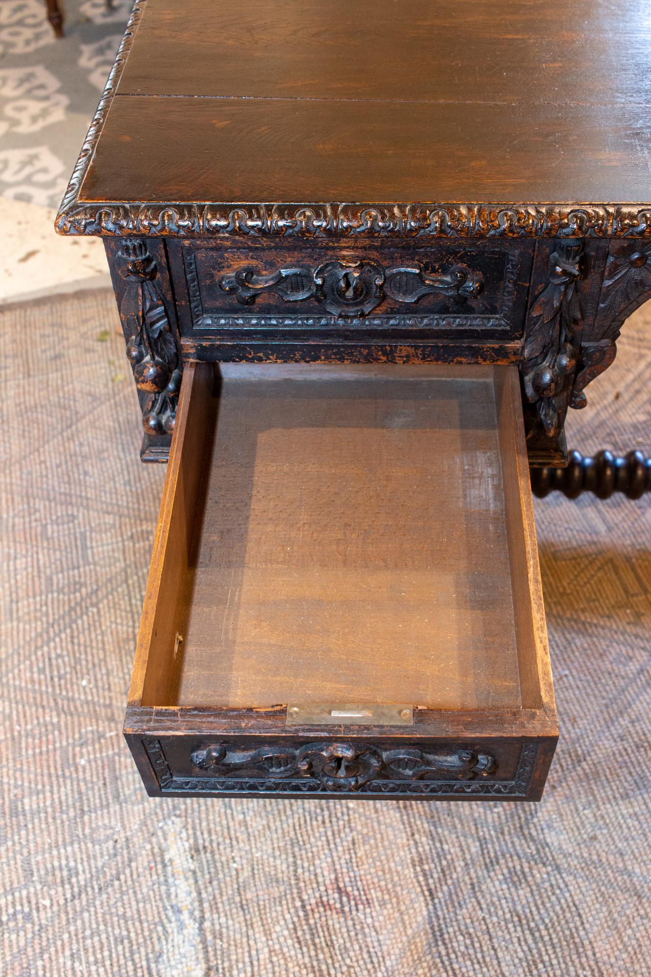 Antique Jacobean Style Ebonized Wood Desk, circa 1870 For Sale 6