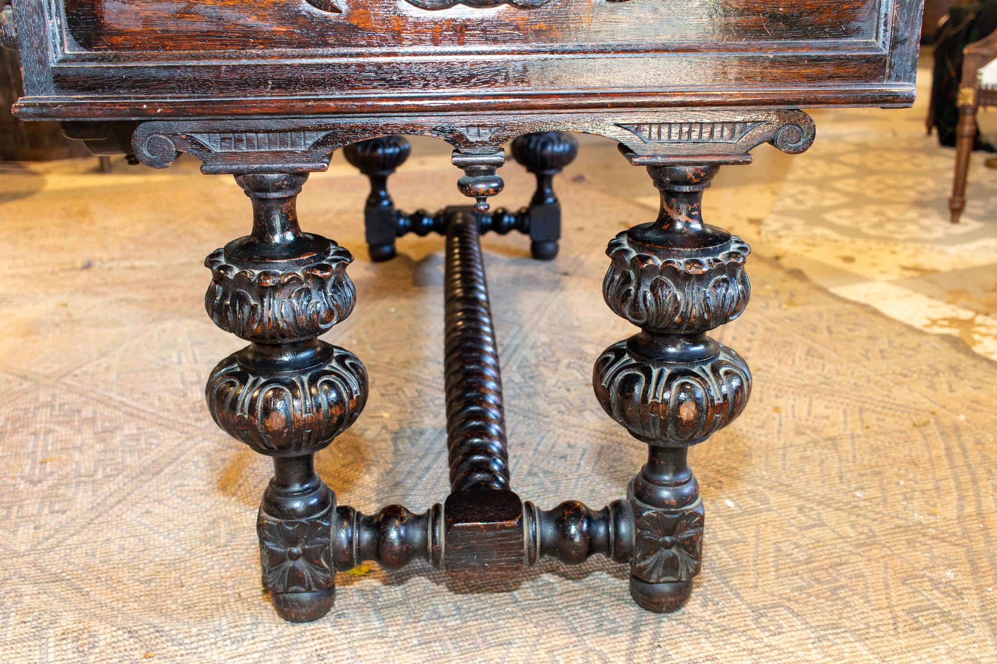 Late 19th Century Antique Jacobean Style Ebonized Wood Desk, circa 1870 For Sale