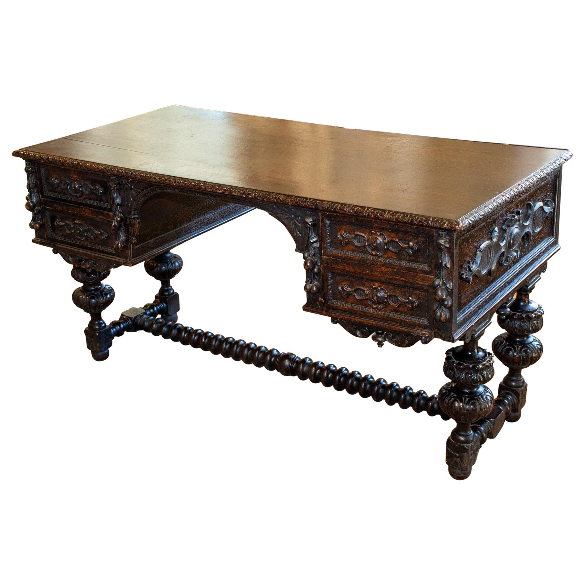 Antique Jacobean Style Ebonized Wood Desk, circa 1870 For Sale