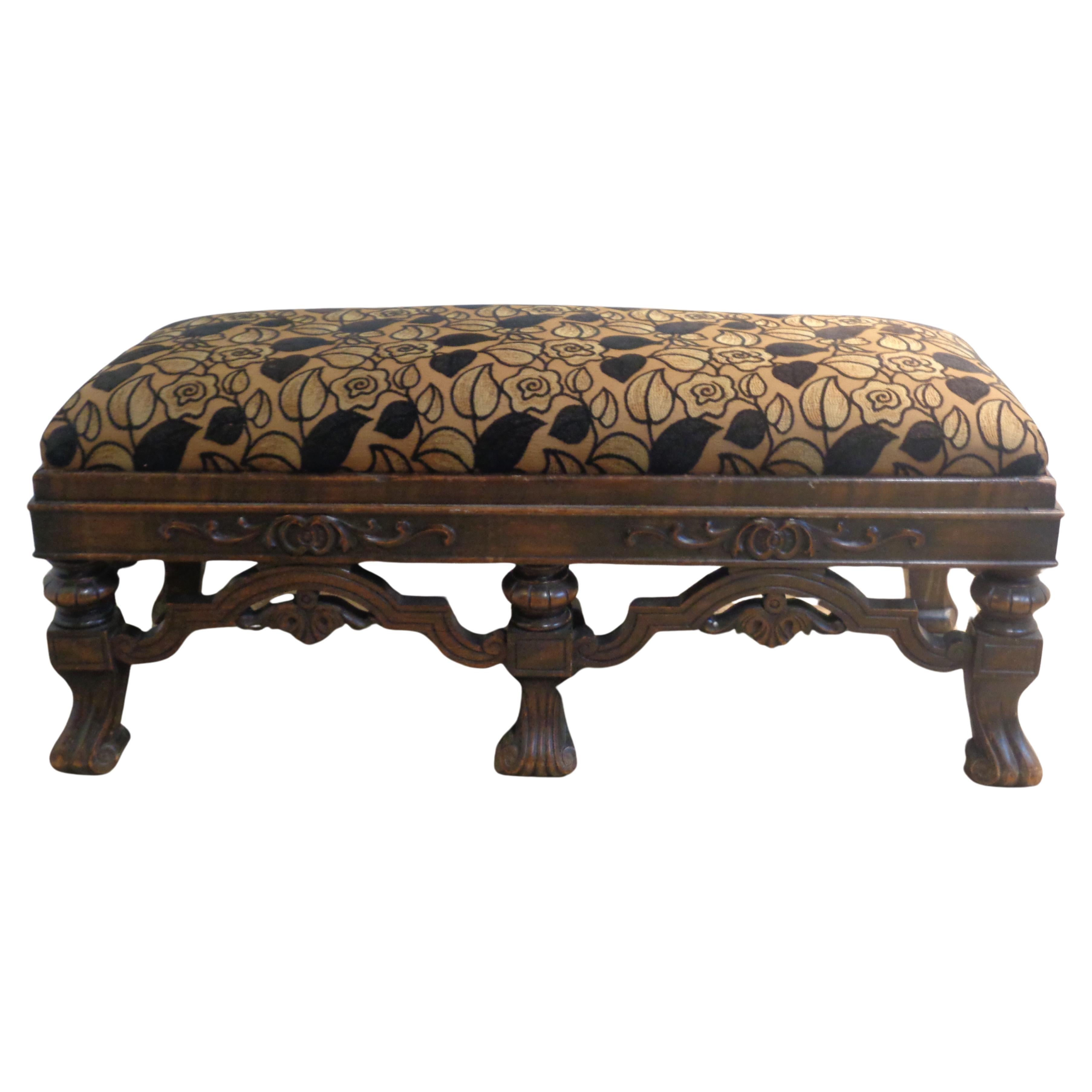 American Antique Jacobean Style Carved Walnut Fireside Bench