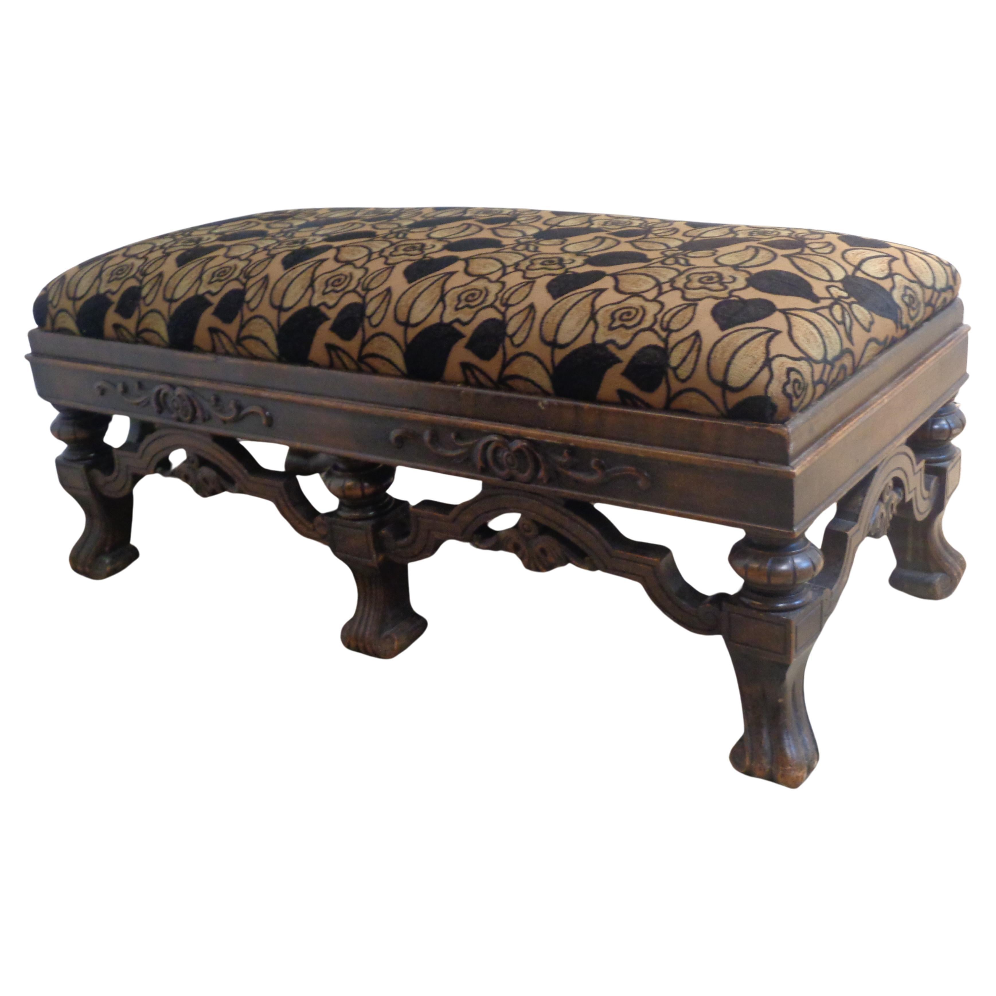 20th Century Antique Jacobean Style Carved Walnut Fireside Bench