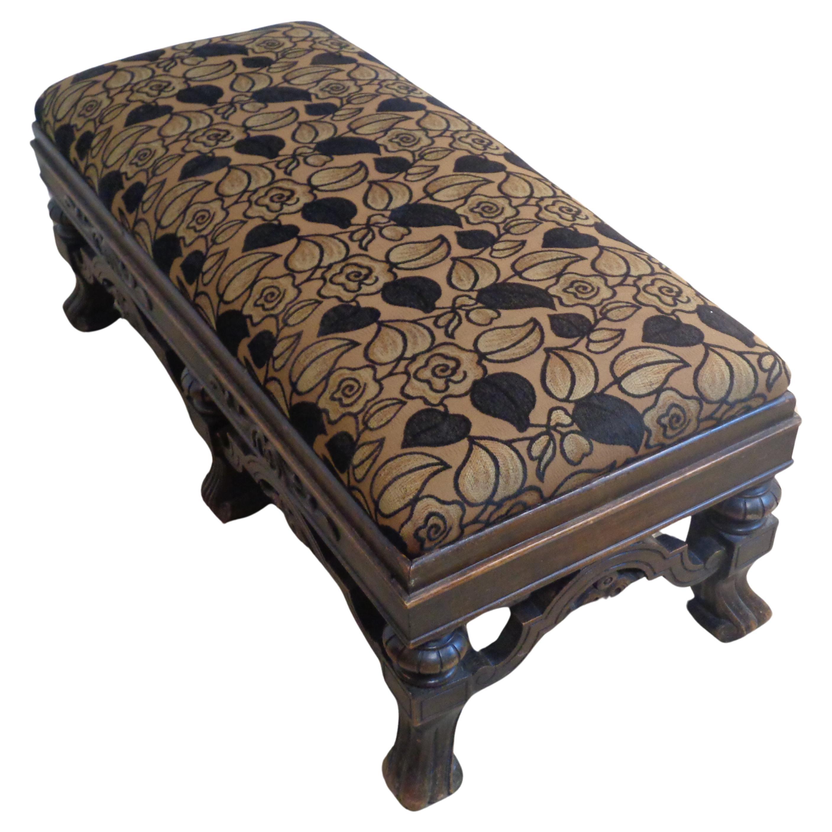 Antique Jacobean Style Carved Walnut Fireside Bench 1