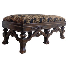 Antique Jacobean Style Carved Walnut Fireside Bench