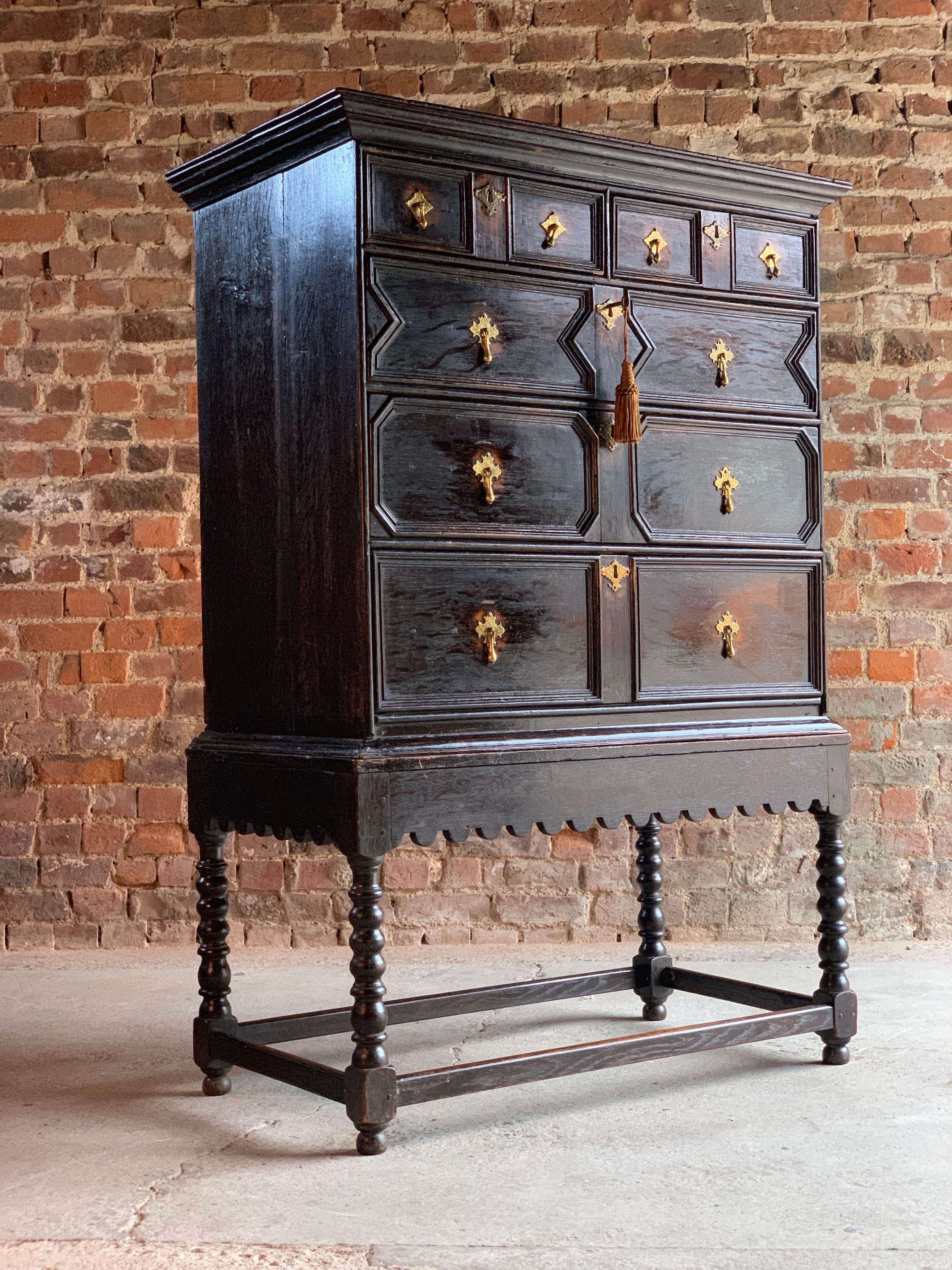 Late 19th Century Antique Jacobean Style Oak Chest on Stand 19th Century, circa 1890