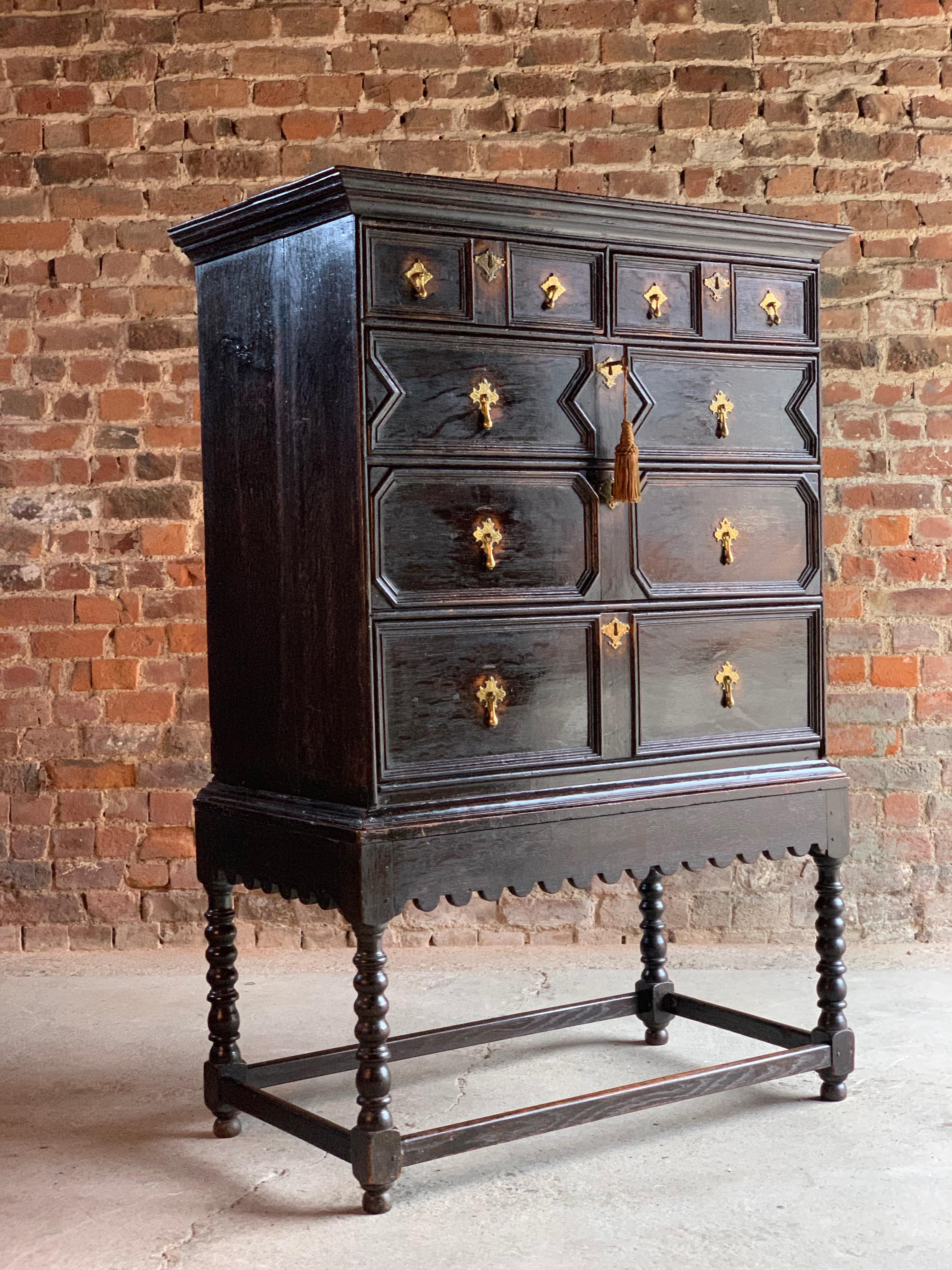 Antique Jacobean Style Oak Chest on Stand 19th Century, circa 1890 1
