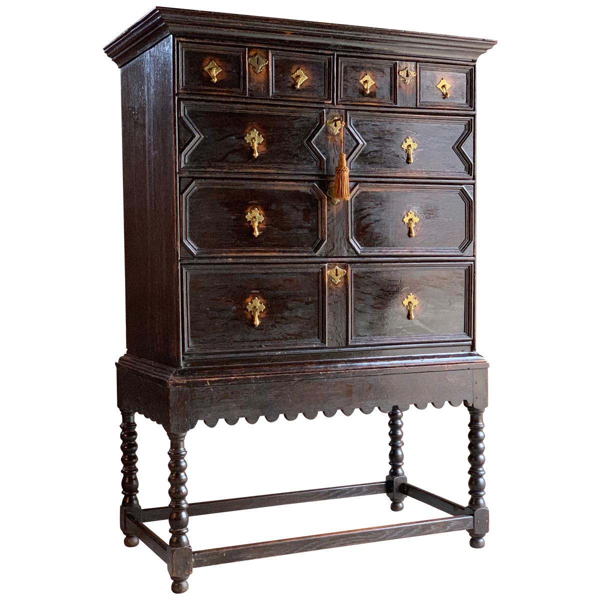 Antique Jacobean Style Oak Chest on Stand 19th Century, circa 1890