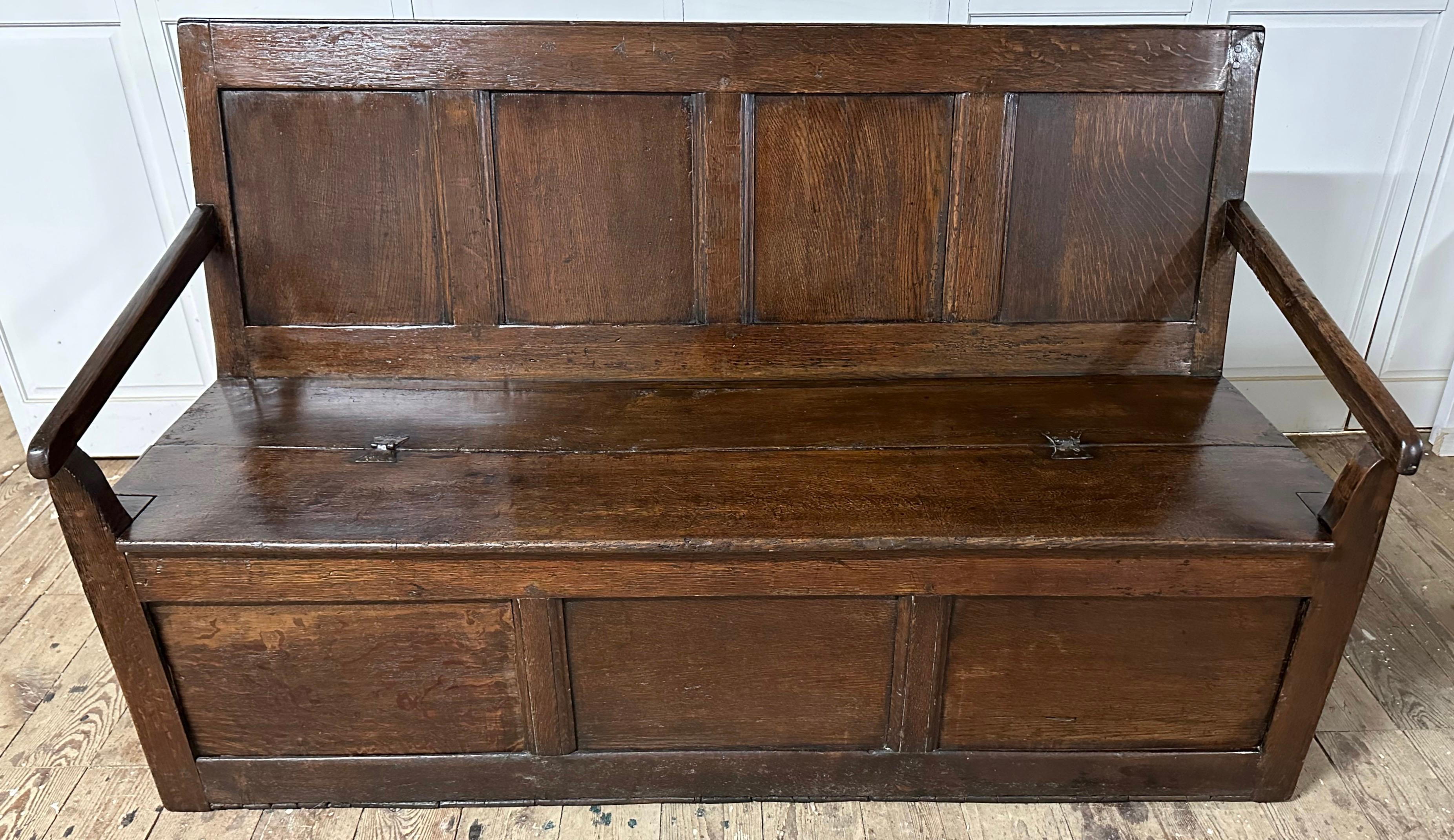 Hand-Crafted Antique Jacobean Style Oak Hall Bench For Sale