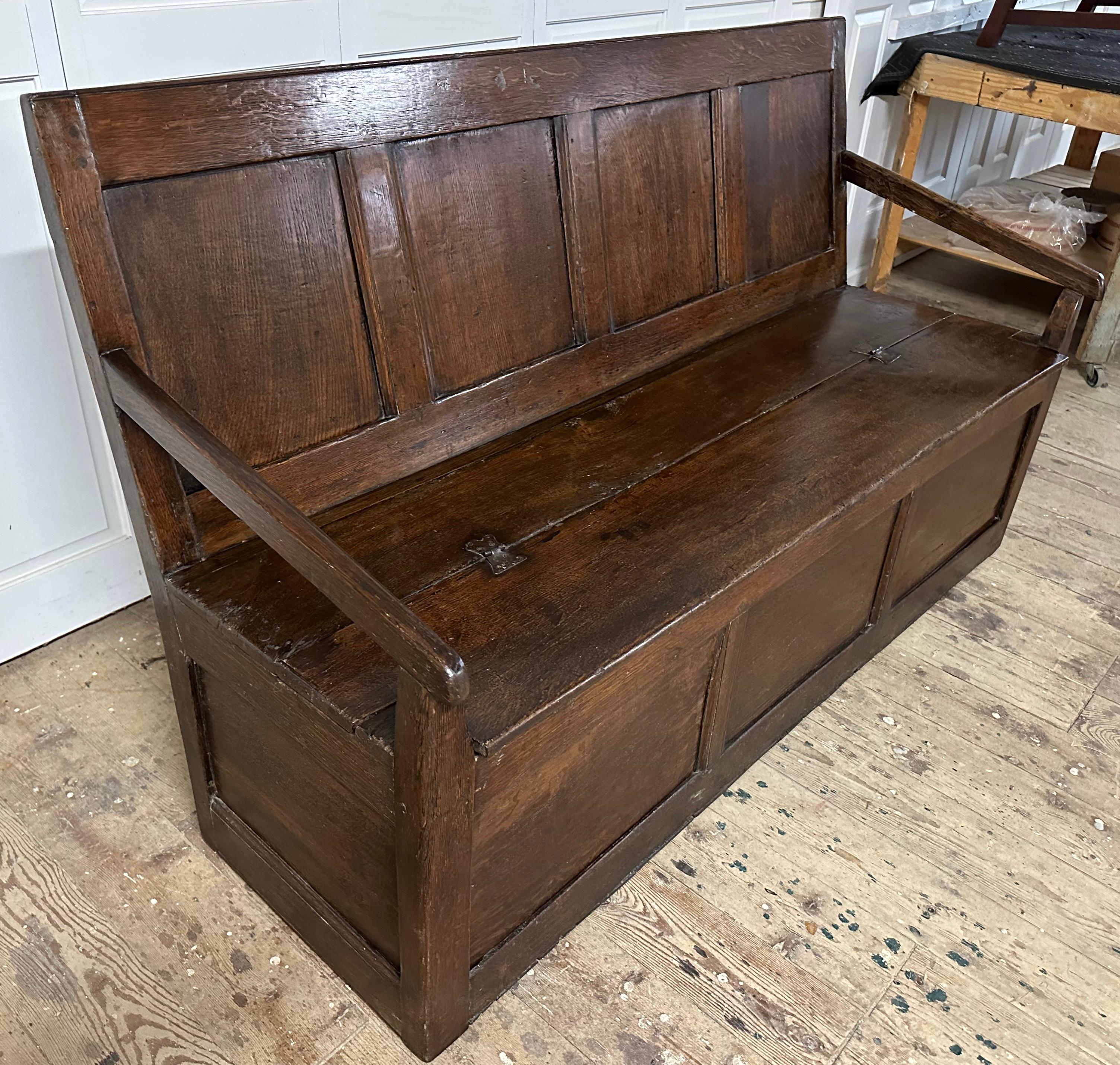 19th Century Antique Jacobean Style Oak Hall Bench For Sale