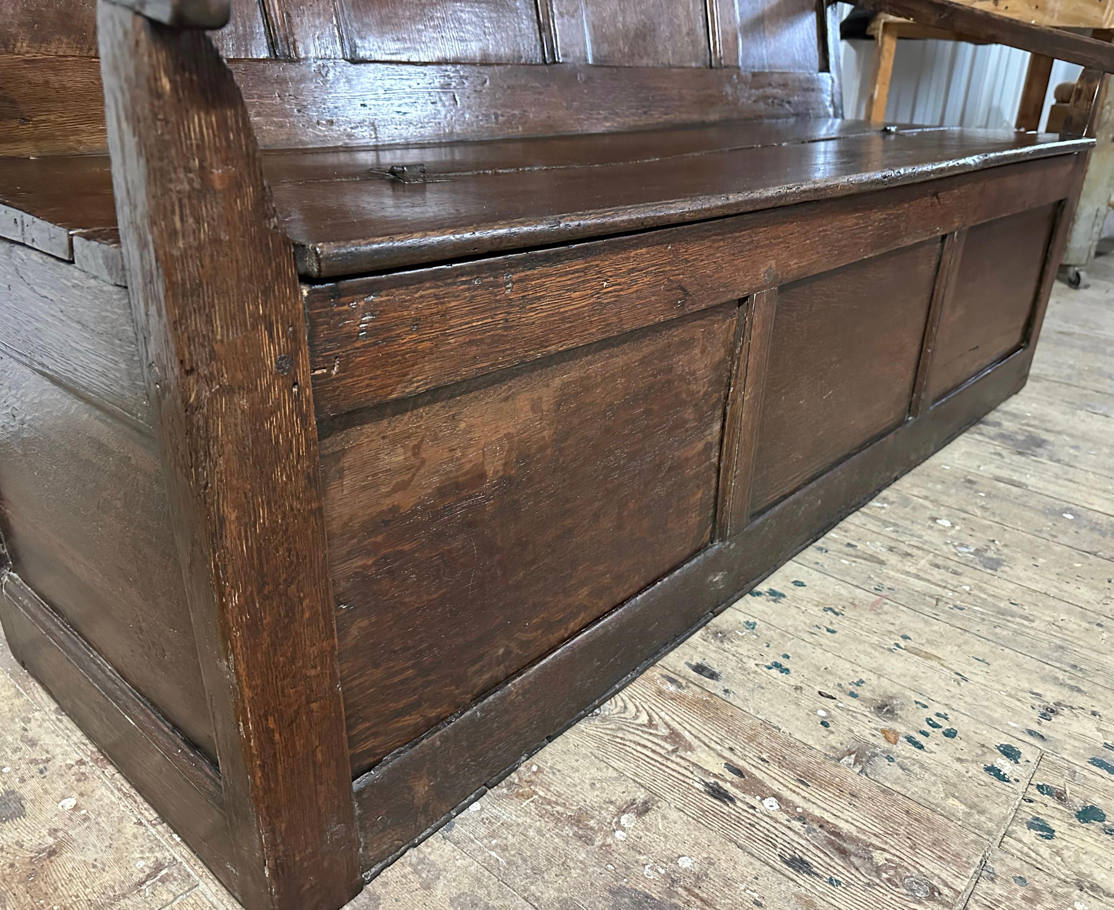 Antique Jacobean Style Oak Hall Bench For Sale 1