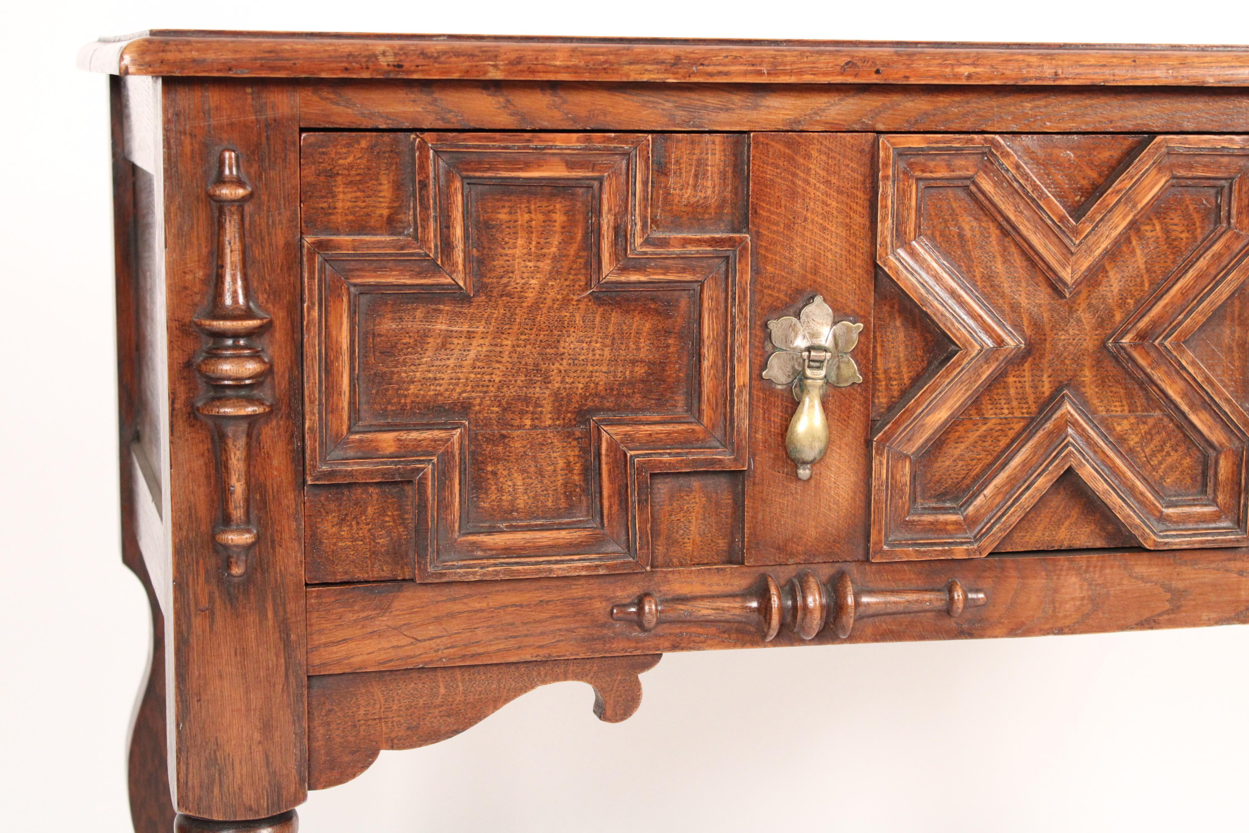 Brass Antique Jacobean Style Oak Sideboard