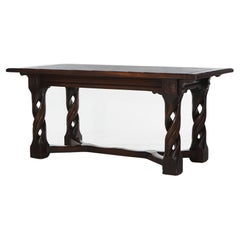 Antique Jacobean Style Oak Wine Tasting Table with Scroll Reticulated Legs C1930