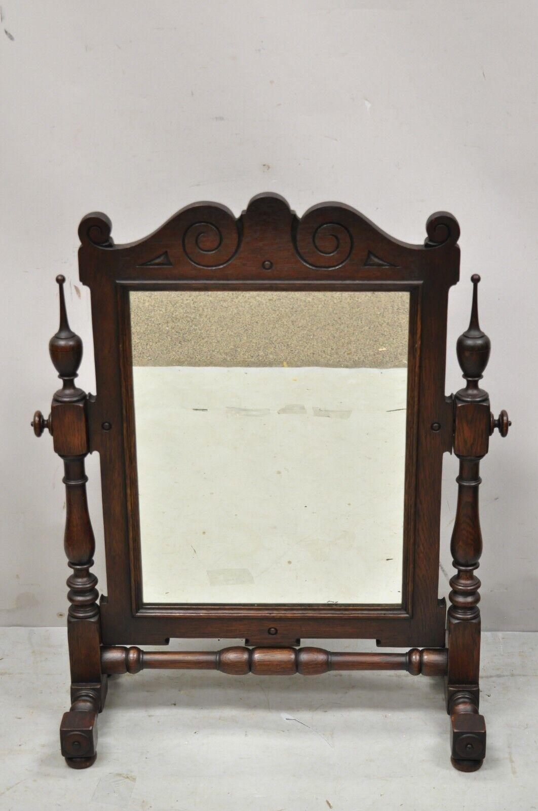 Antique Jacobean Style Oak Wood Pivoting Dresser Shaving Mirror In Good Condition For Sale In Philadelphia, PA
