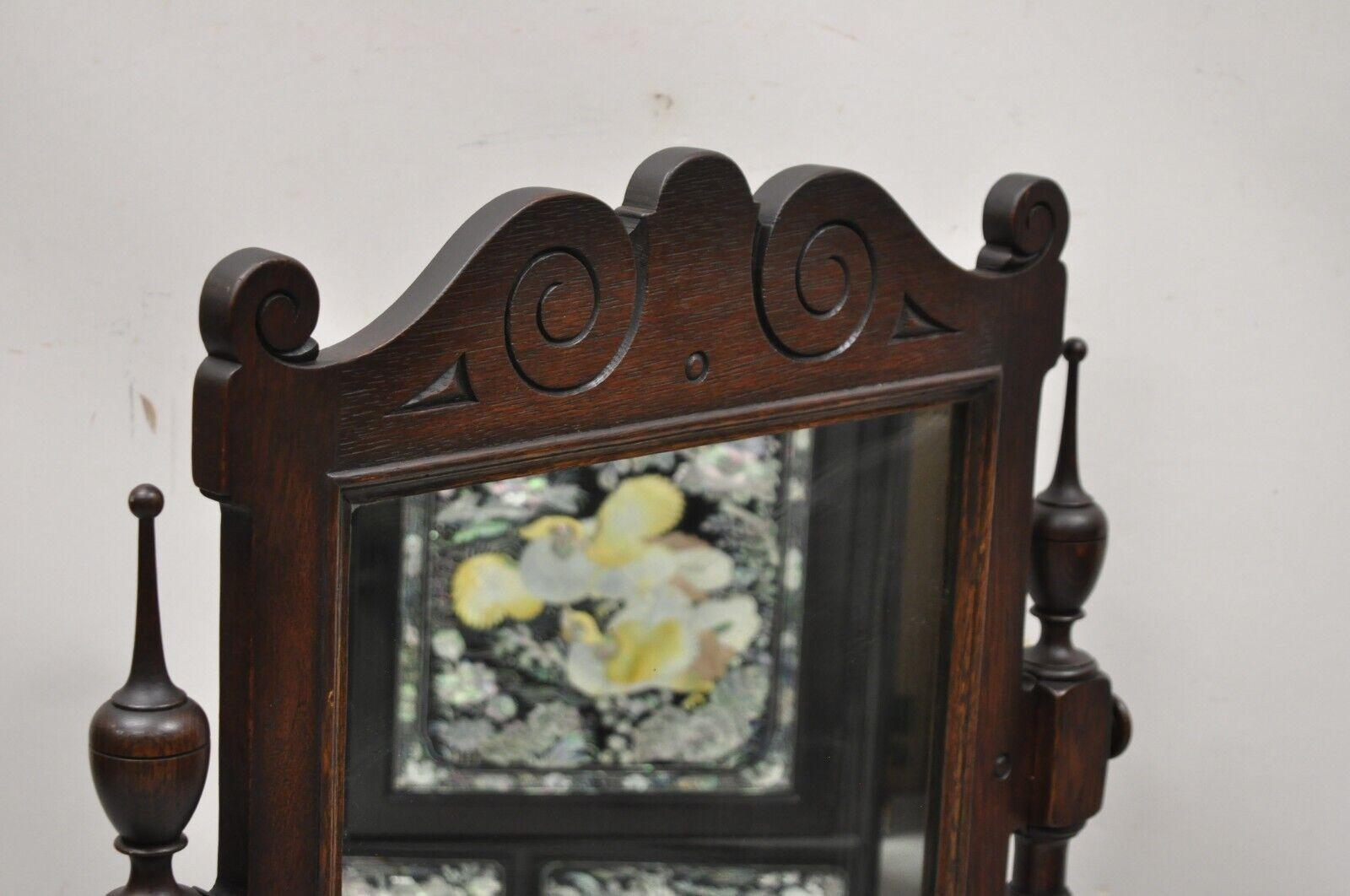 20th Century Antique Jacobean Style Oak Wood Pivoting Dresser Shaving Mirror For Sale