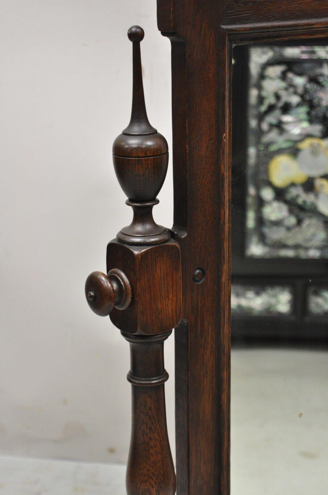 Antique Jacobean Style Oak Wood Pivoting Dresser Shaving Mirror For Sale 2