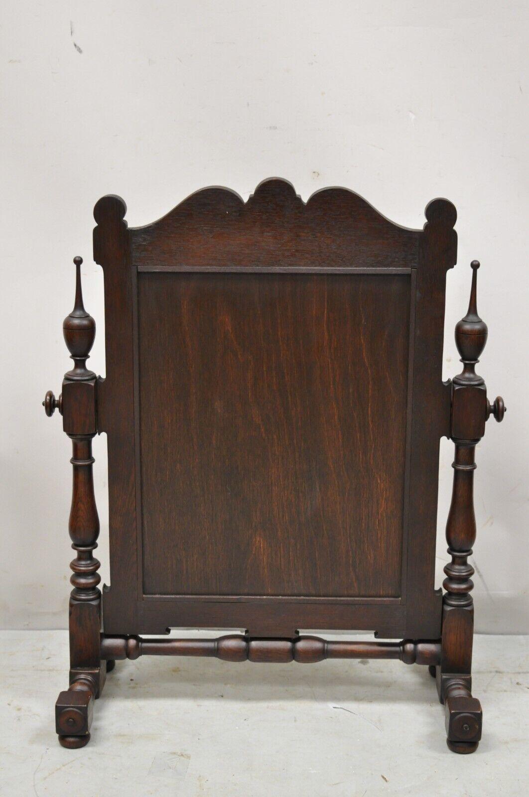 Antique Jacobean Style Oak Wood Pivoting Dresser Shaving Mirror For Sale 5