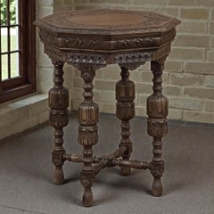 Antique Jacobean Style Octagonal End Table in Hand Waxed Oak