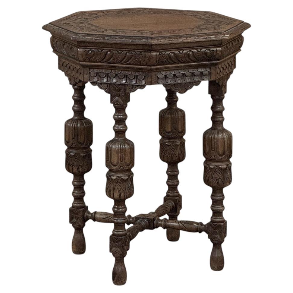 Antique Jacobean Style Octagonal End Table in Hand Waxed Oak For Sale