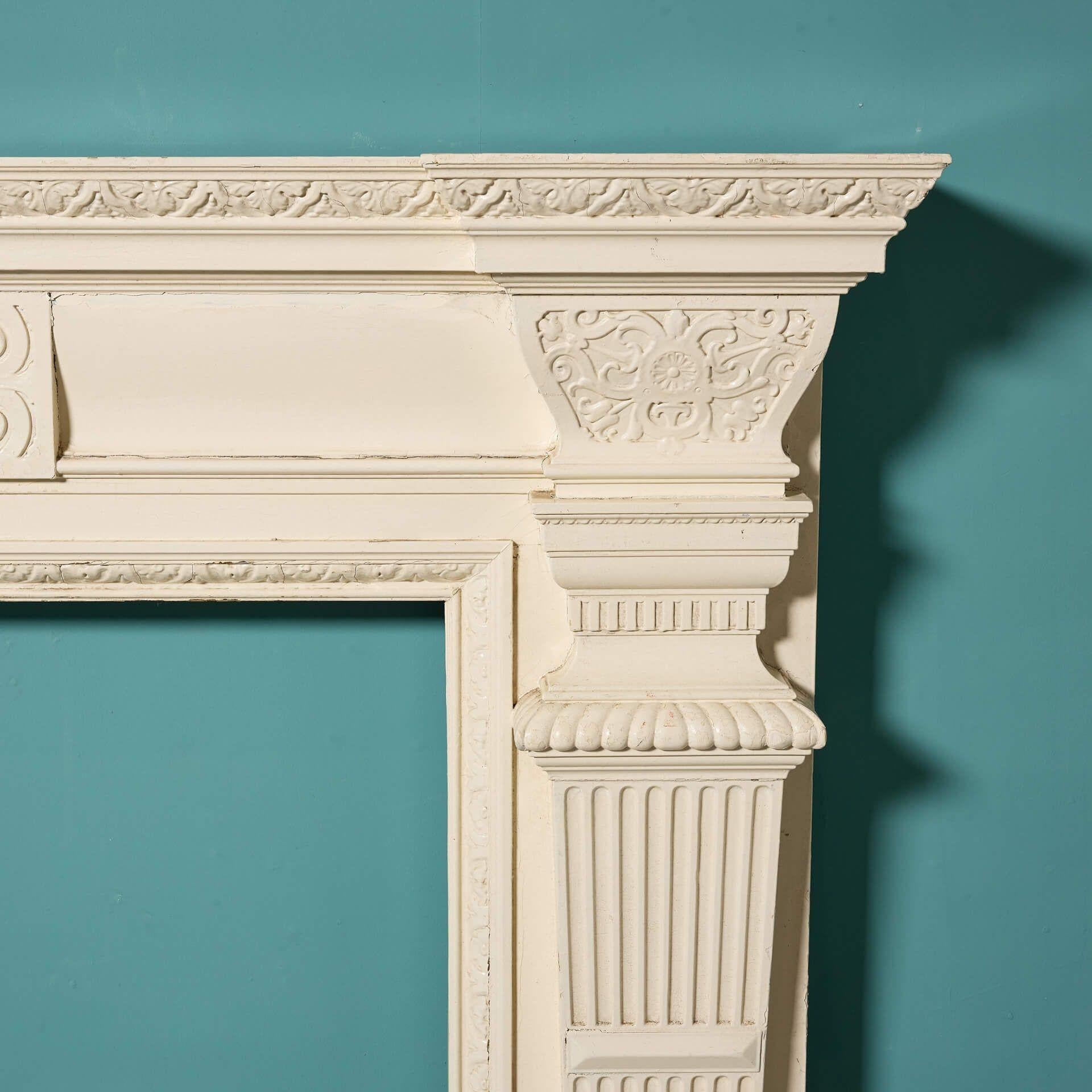 English Antique Jacobean Style Pine & Composition Fire Mantel For Sale