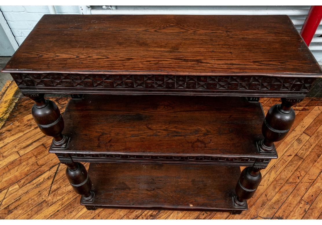 Antique Jacobean Style Turned Oak Tiered Server For Sale 6