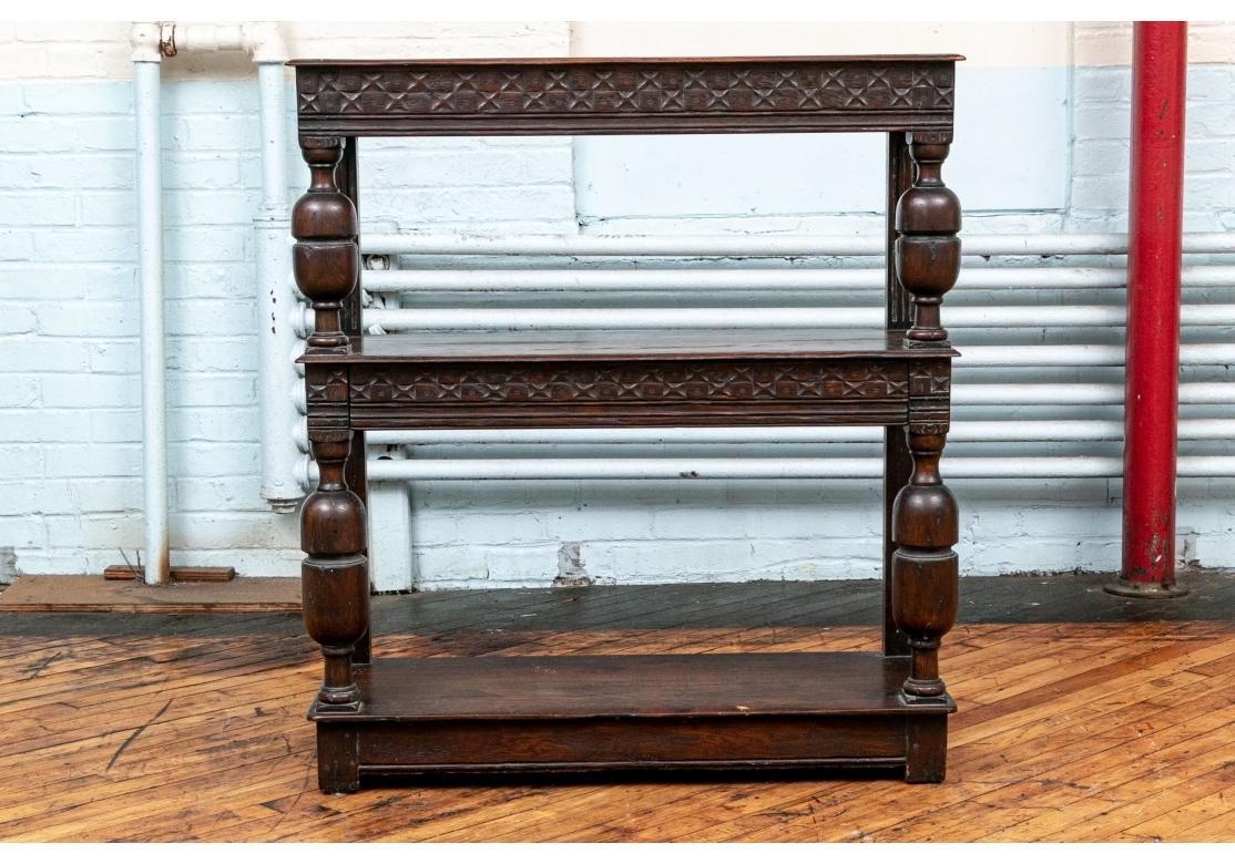 Carved Antique Jacobean Style Turned Oak Tiered Server For Sale