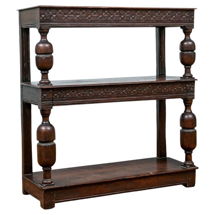 Antique Jacobean Style Turned Oak Tiered Server For Sale