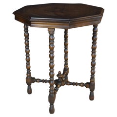 Antique Jacobean Style Walnut Burl Octagonal Parlor Side Accent Table