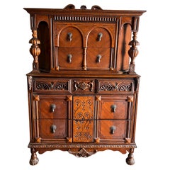 Antique Jacobean Tiger Oak Hutch
