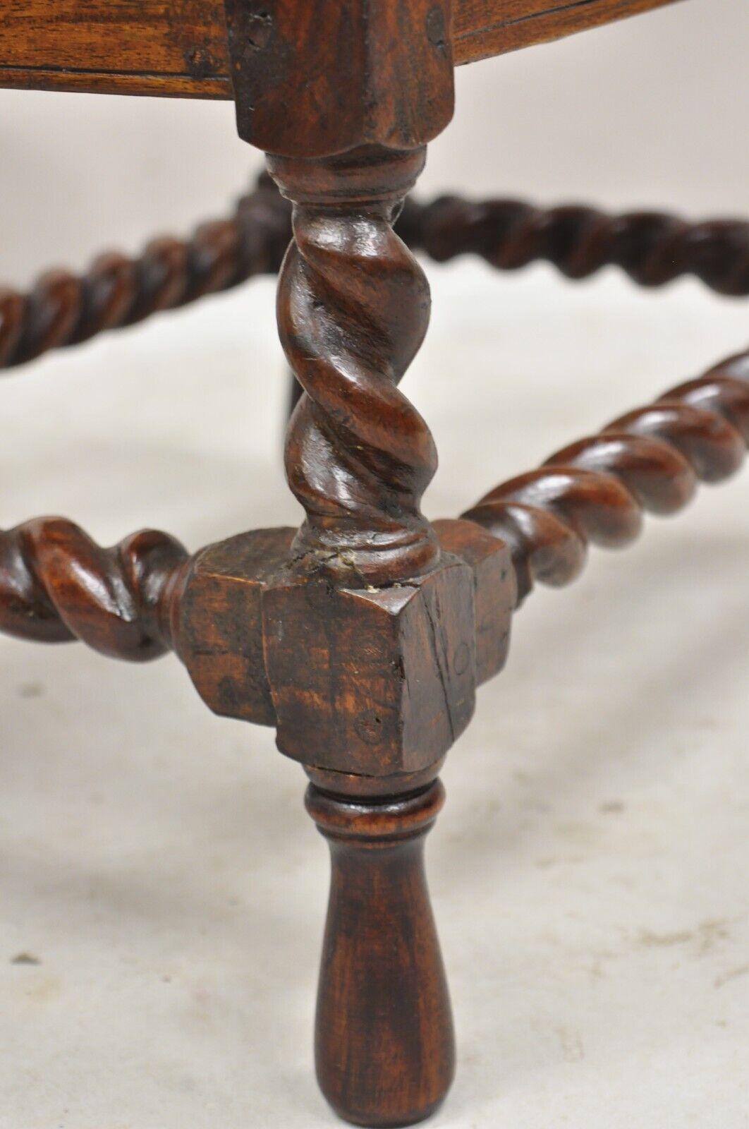 Antique Jacobean Turn Carved Walnut Handmade Cane Seat Footstool Ottoman - Pair 2