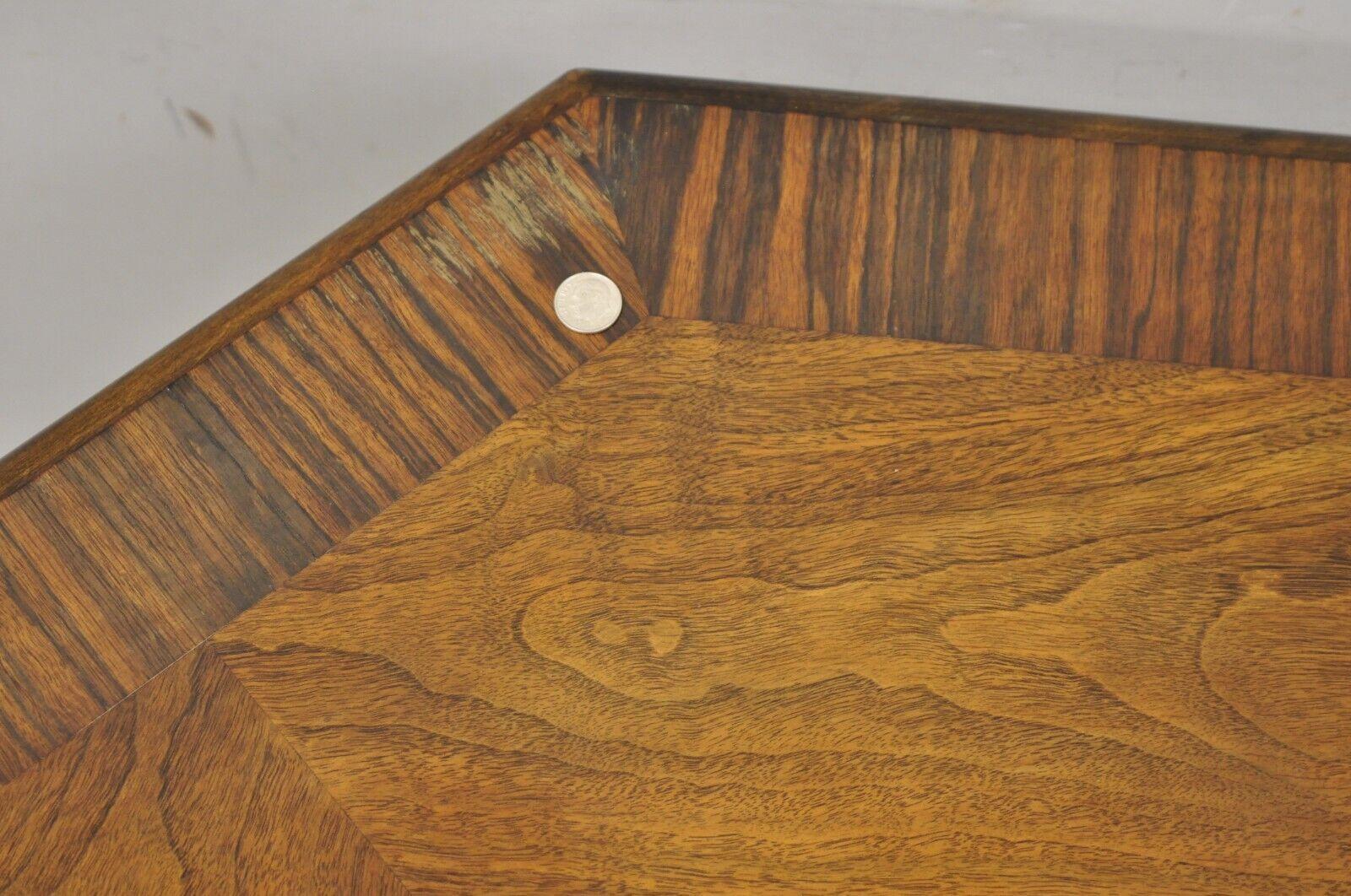20th Century Antique Jacobean Walnut Banded Inlay Sunburst Top Octagonal Center Table