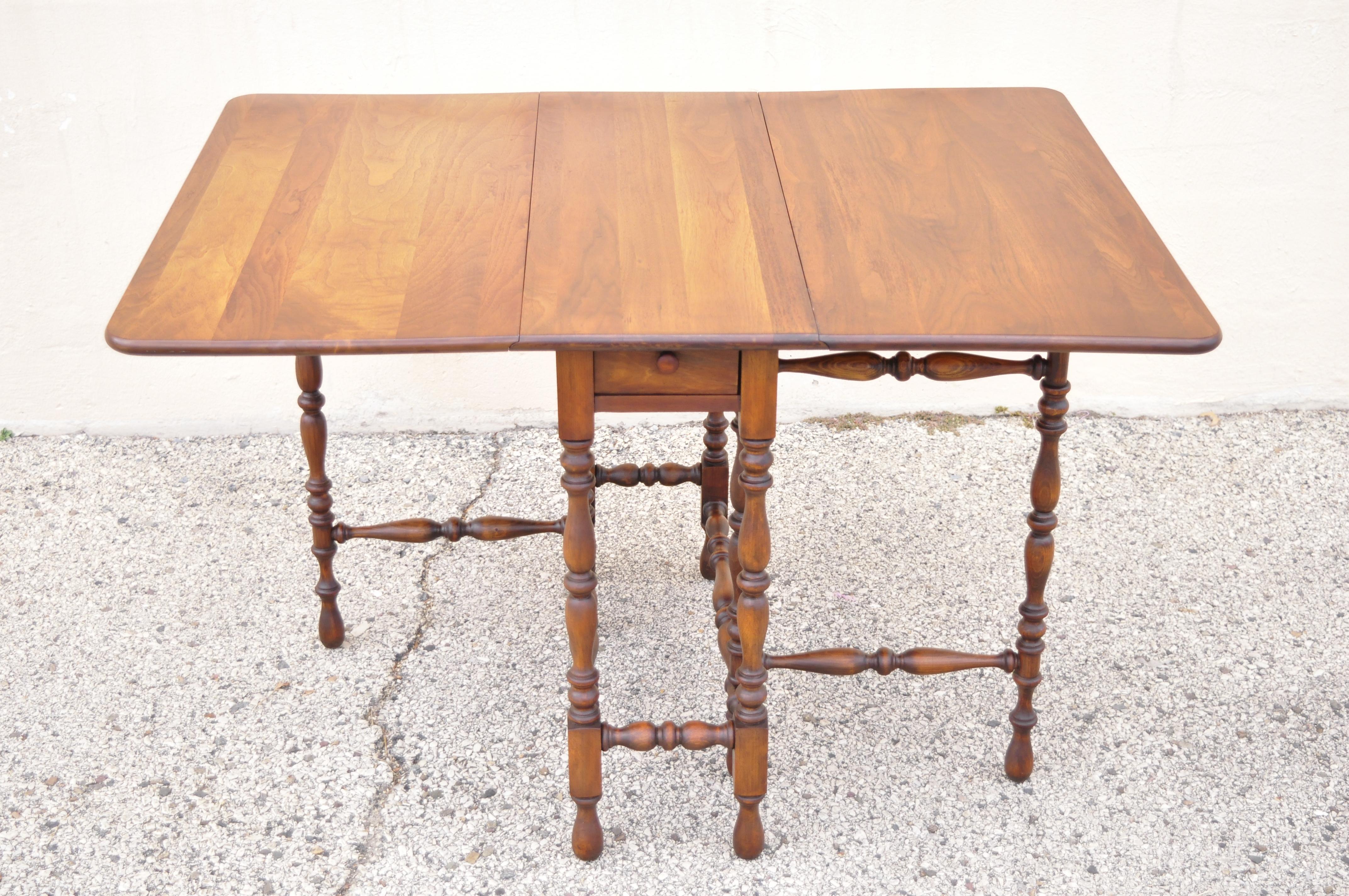 Antique Jacobean Walnut Drop Leaf Gate Leg Dining Table with Drawer by Brandt 5