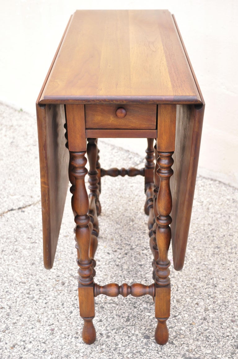 Antique Jacobean Walnut Drop Leaf Gate Leg Dining Table with Drawer by
