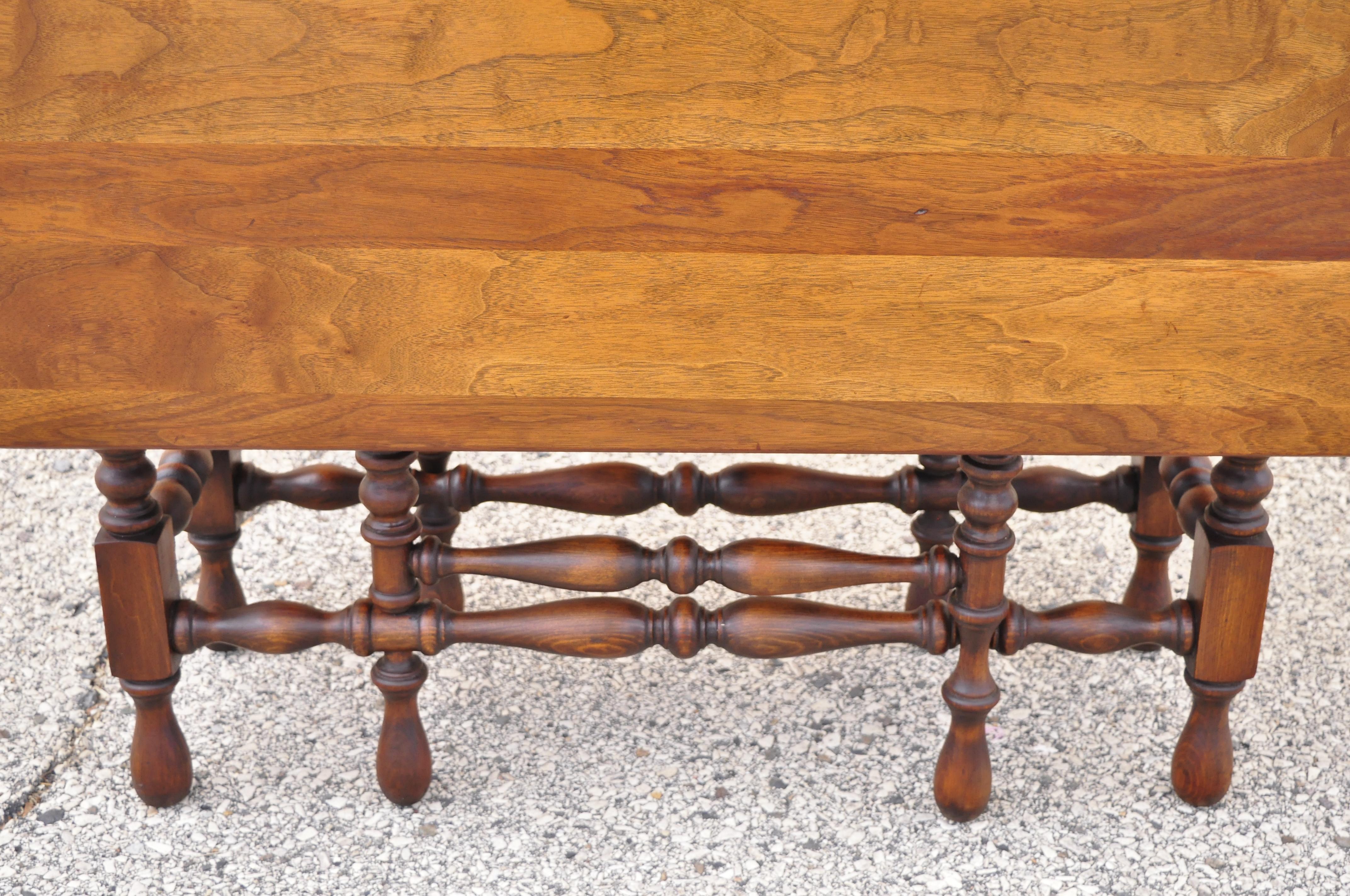 Antique Jacobean Walnut Drop Leaf Gate Leg Dining Table with Drawer by Brandt 1
