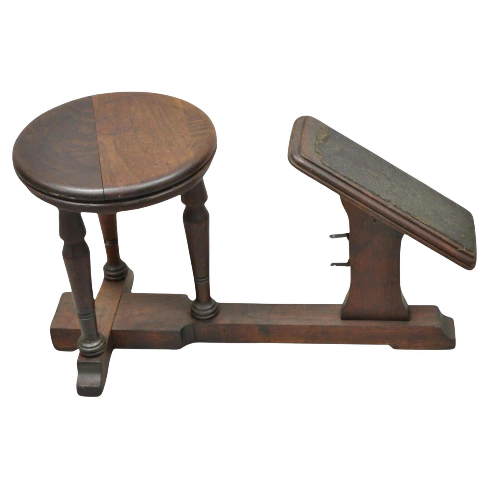 Antique Jacobean Walnut Shoe Shine Box Stool Vintage Retail Store Decor Footrest
