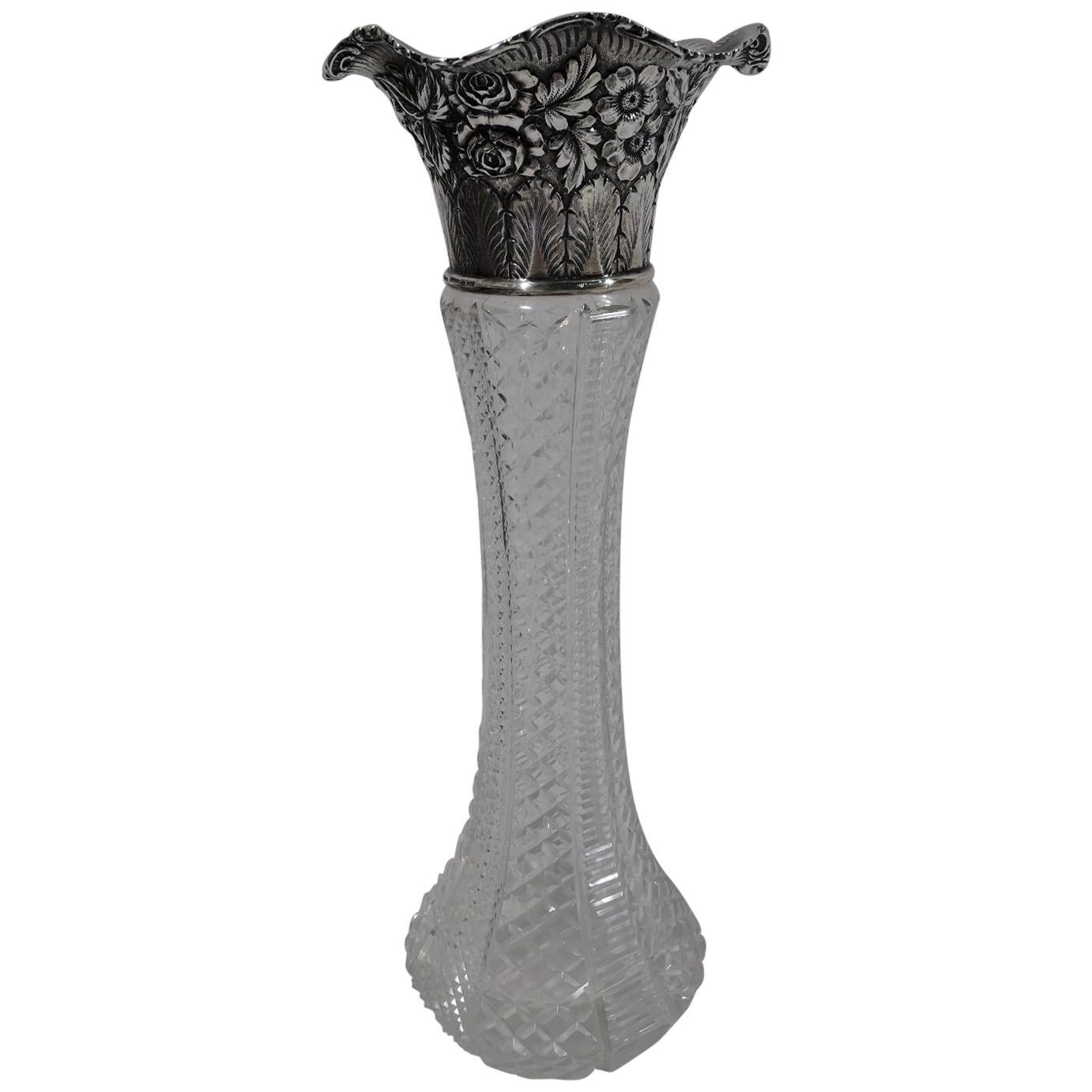Antique Jacobi 
Jenkins Sterling Silver and Brilliant-Cut Glass Vase