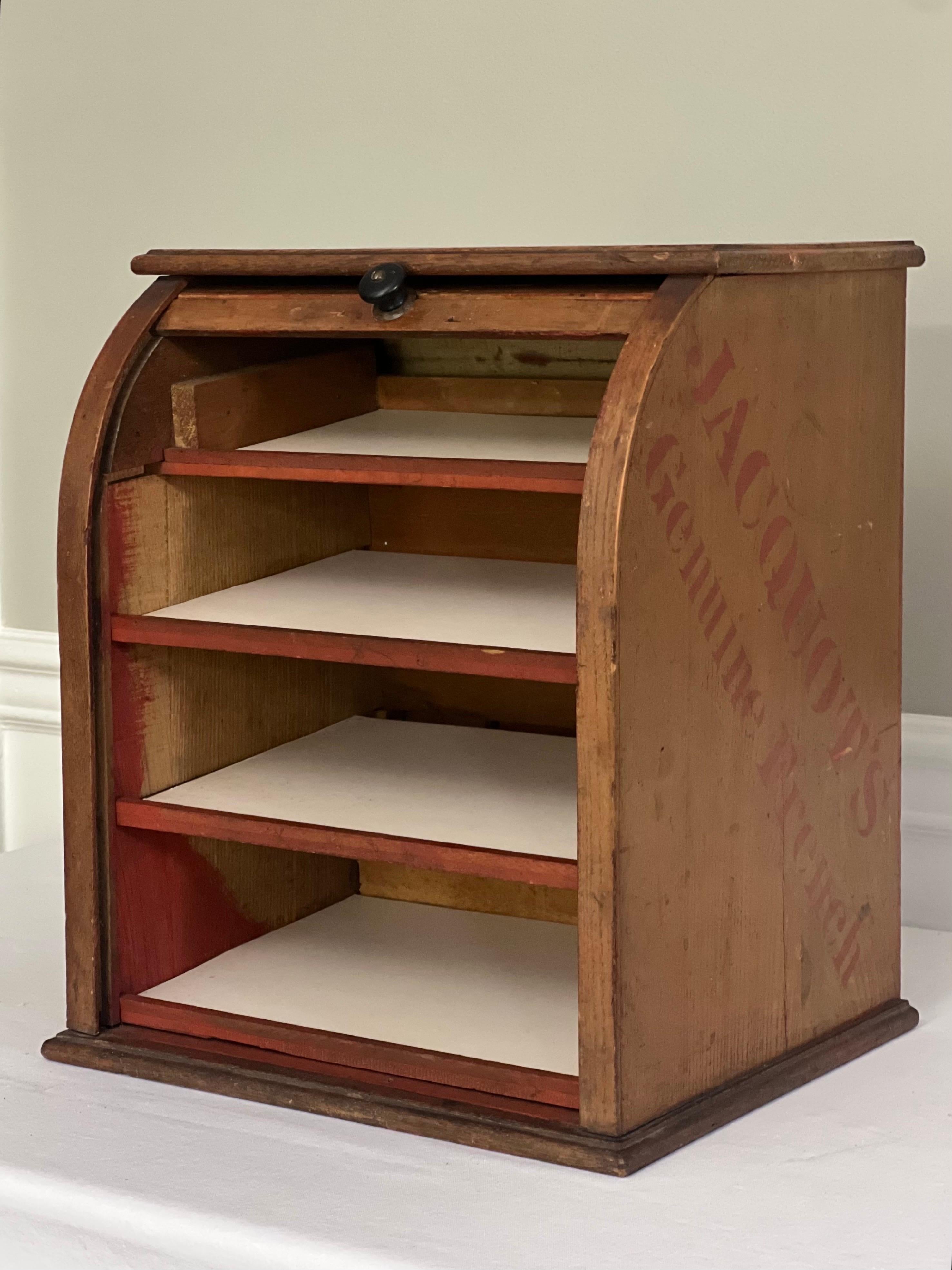 Antique Jacquot's Genuine French Country Store Roll Top Counter Display Cabinet In Good Condition For Sale In Doylestown, PA