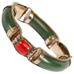 Antique Jade and Coral Link Bracelet, circa 1900 or Earlier