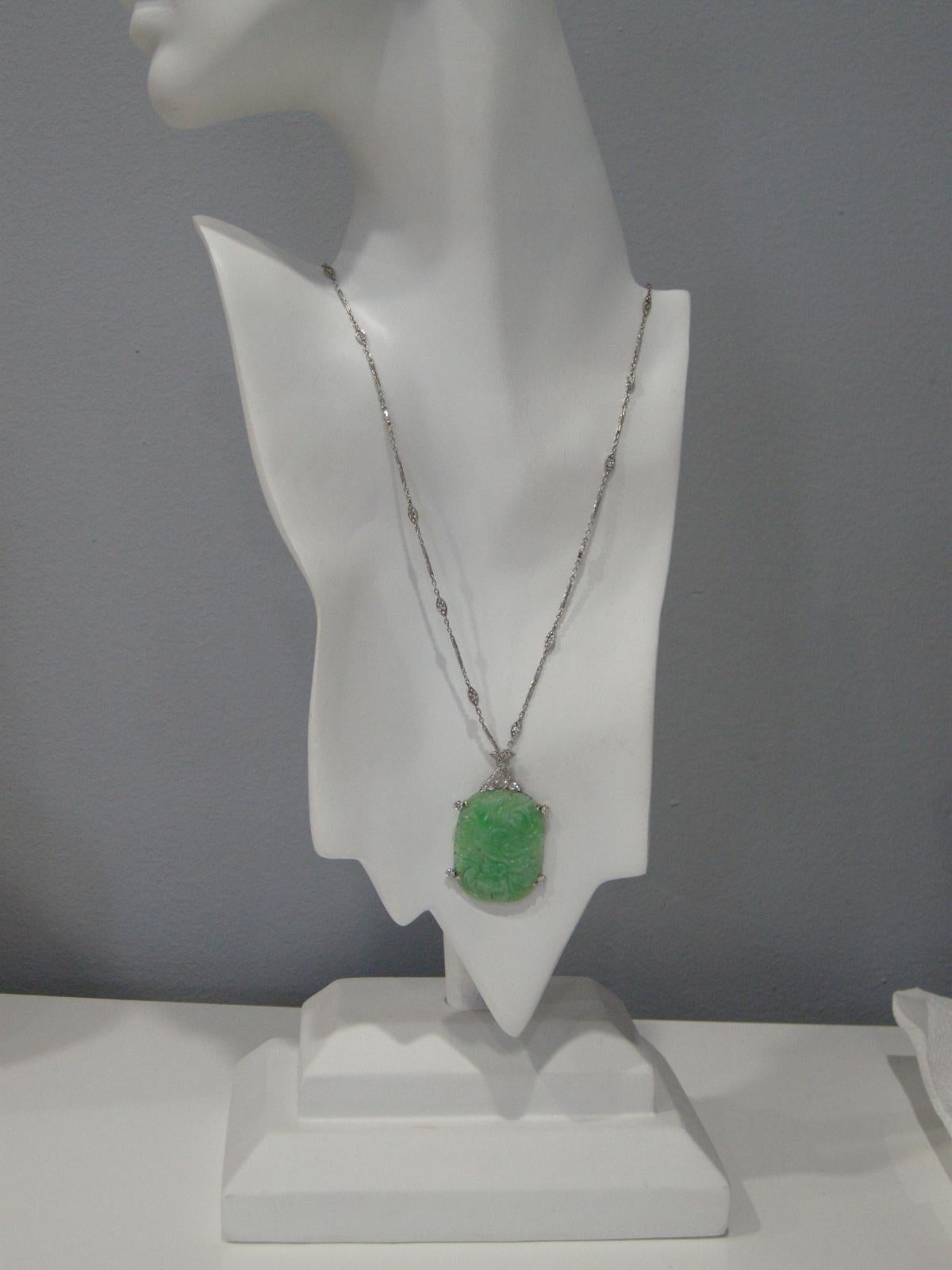 Art Deco Antique Jade and Diamond Pendant