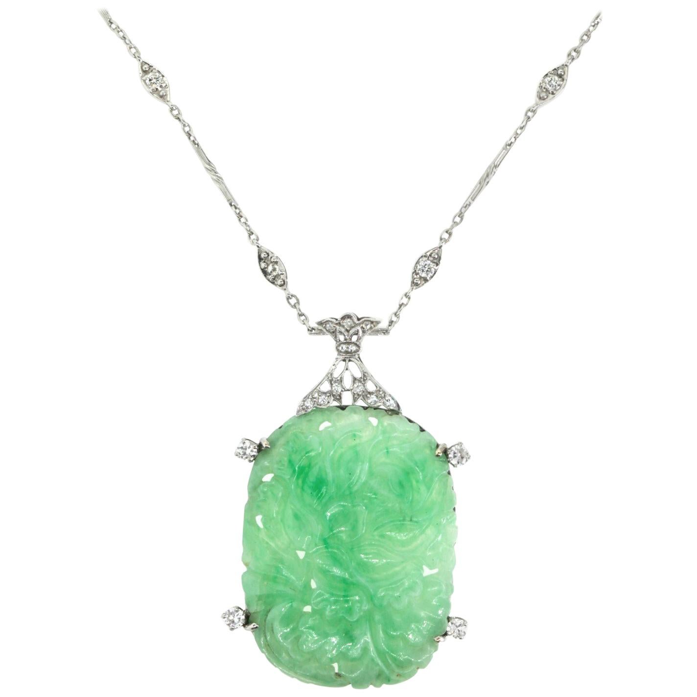 Antique Jade and Diamond Pendant at 1stDibs