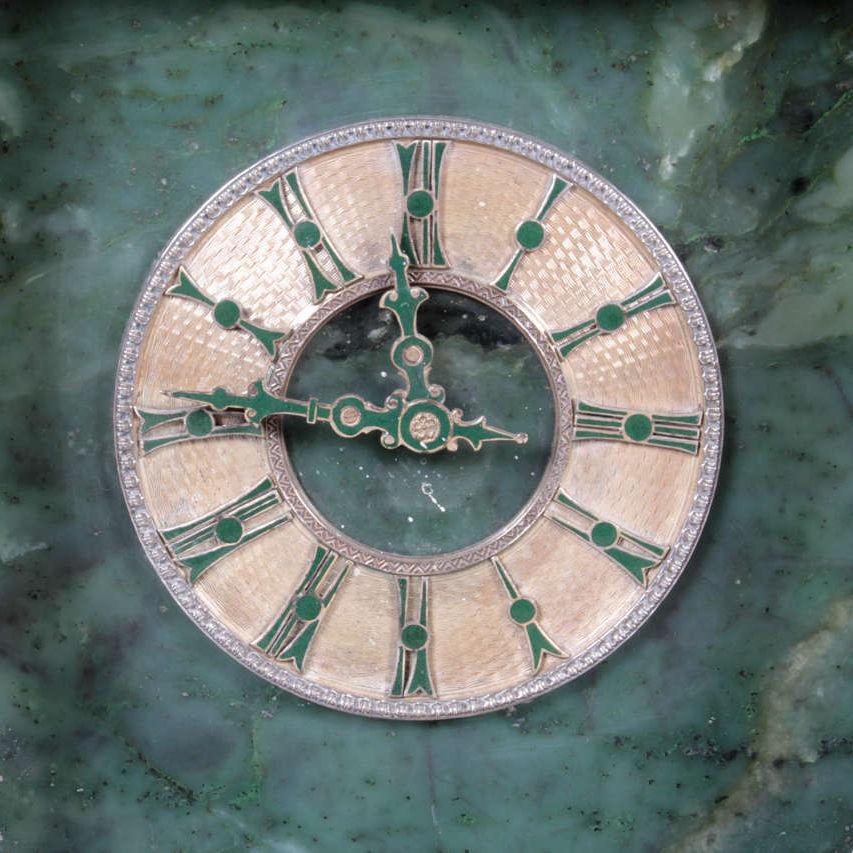 Japonisme Antique Jade and Silvered Bronze Mantel Clock Retailed by Yamanaka & Co. For Sale