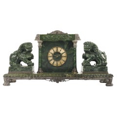 Used Jade and Silvered Bronze Mantel Clock Retailed by Yamanaka & Co.