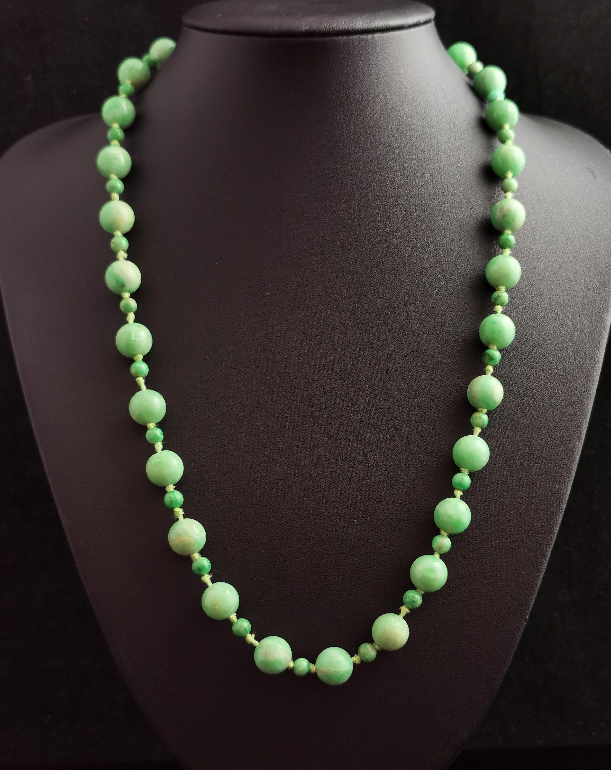 Antique Jade Bead Necklace, Art Deco, C1910s 1