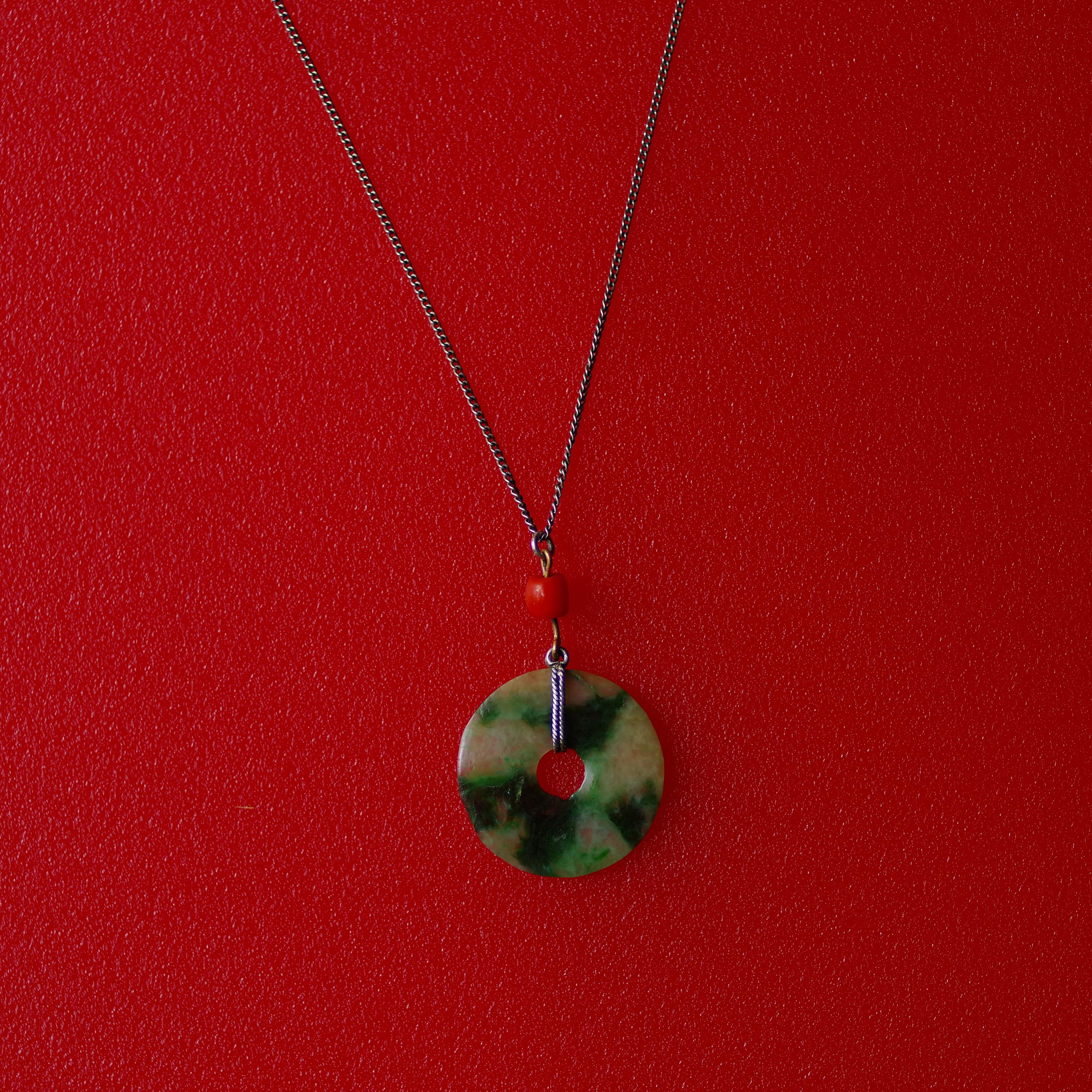 Antique Jade Bi Disk and Coral Pendant 3