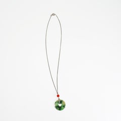 Antique Jade Bi Disk and Coral Pendant