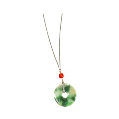 Antique Jade Bi Disk and Coral Pendant