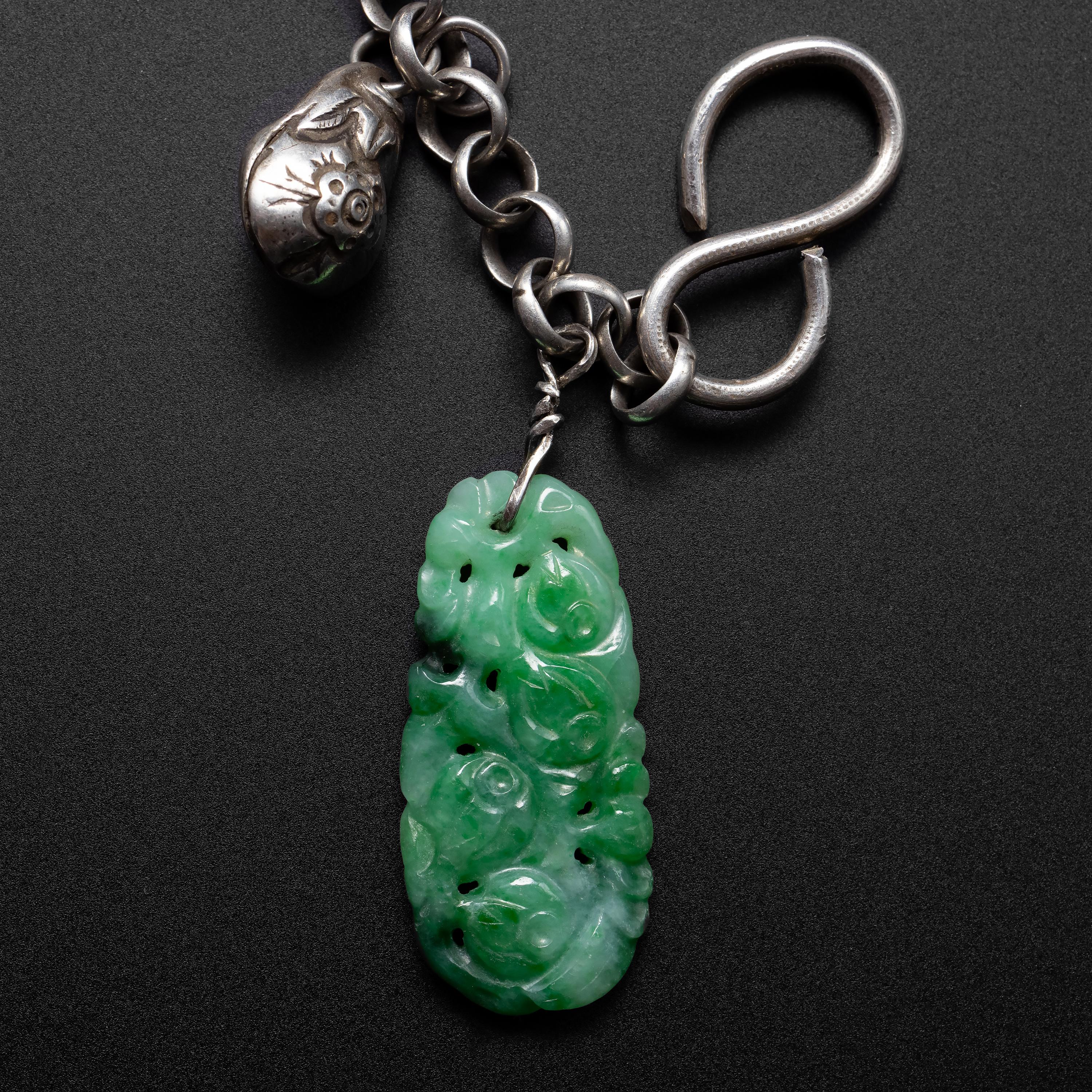 Uncut Antique Jade Charm Bracelet