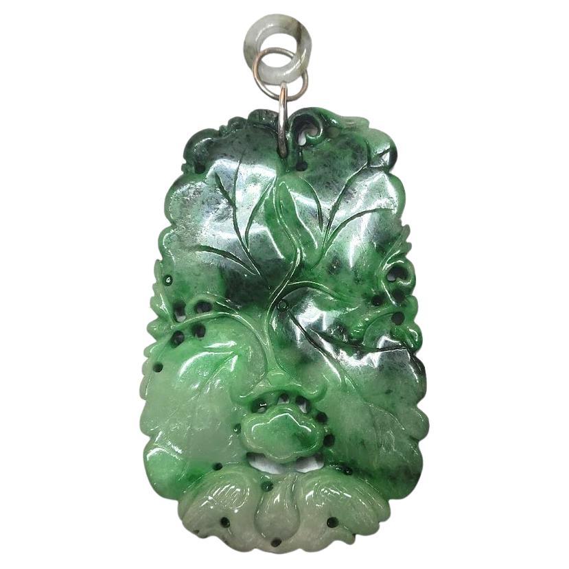 HANDMADE 14K GORGEOUS CHINESE CARVED FOCAL POINT JADE BARREL DROP PENDENT 