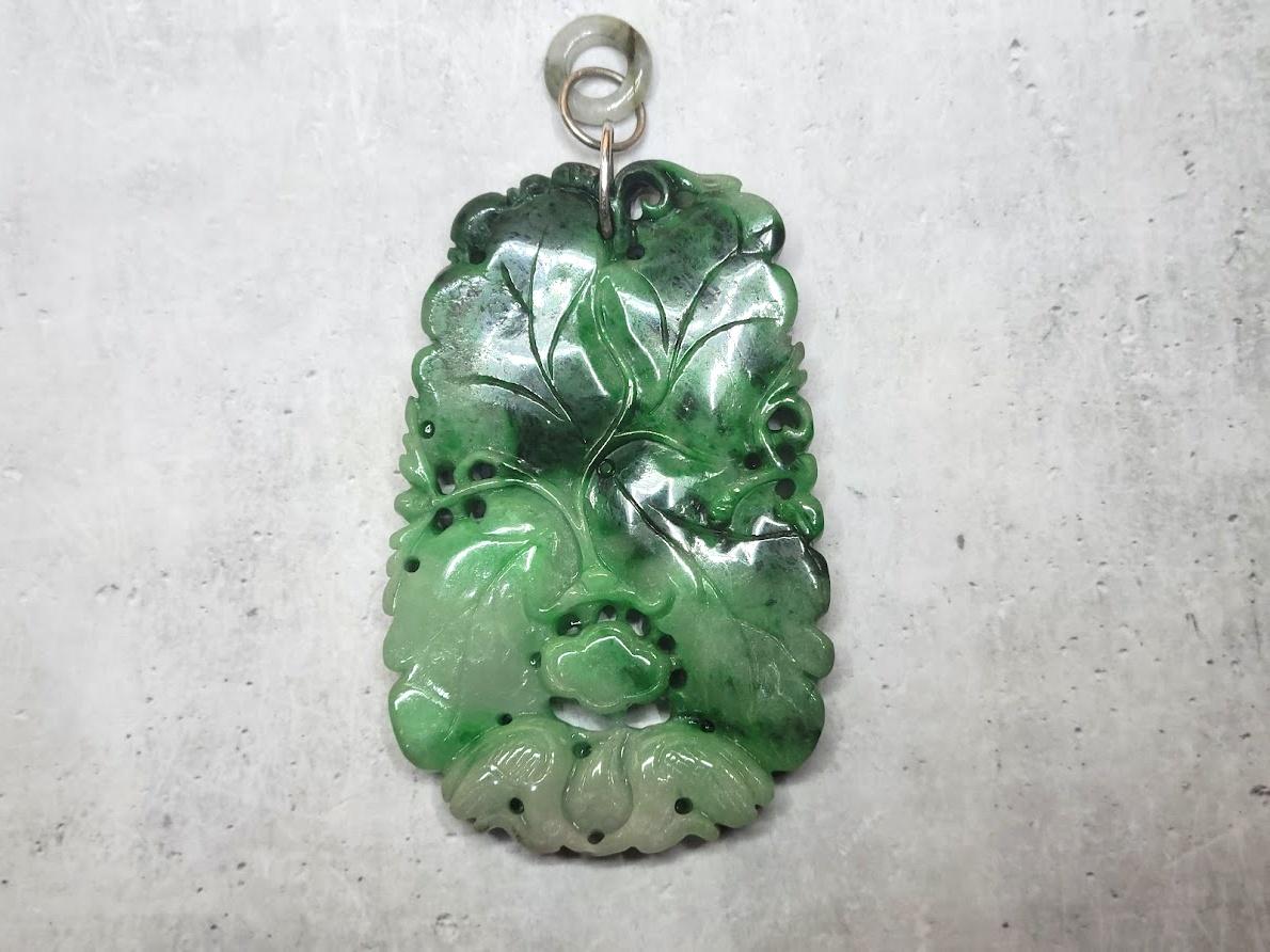 A very large hand-carved natural untreated Burmese jade pendant circa the late 19th to early 20th century Qing Dynasty. A very rare and unique size!

China directly controlled the Central Asian jade-yielding regions of Hotan and Yarkand between